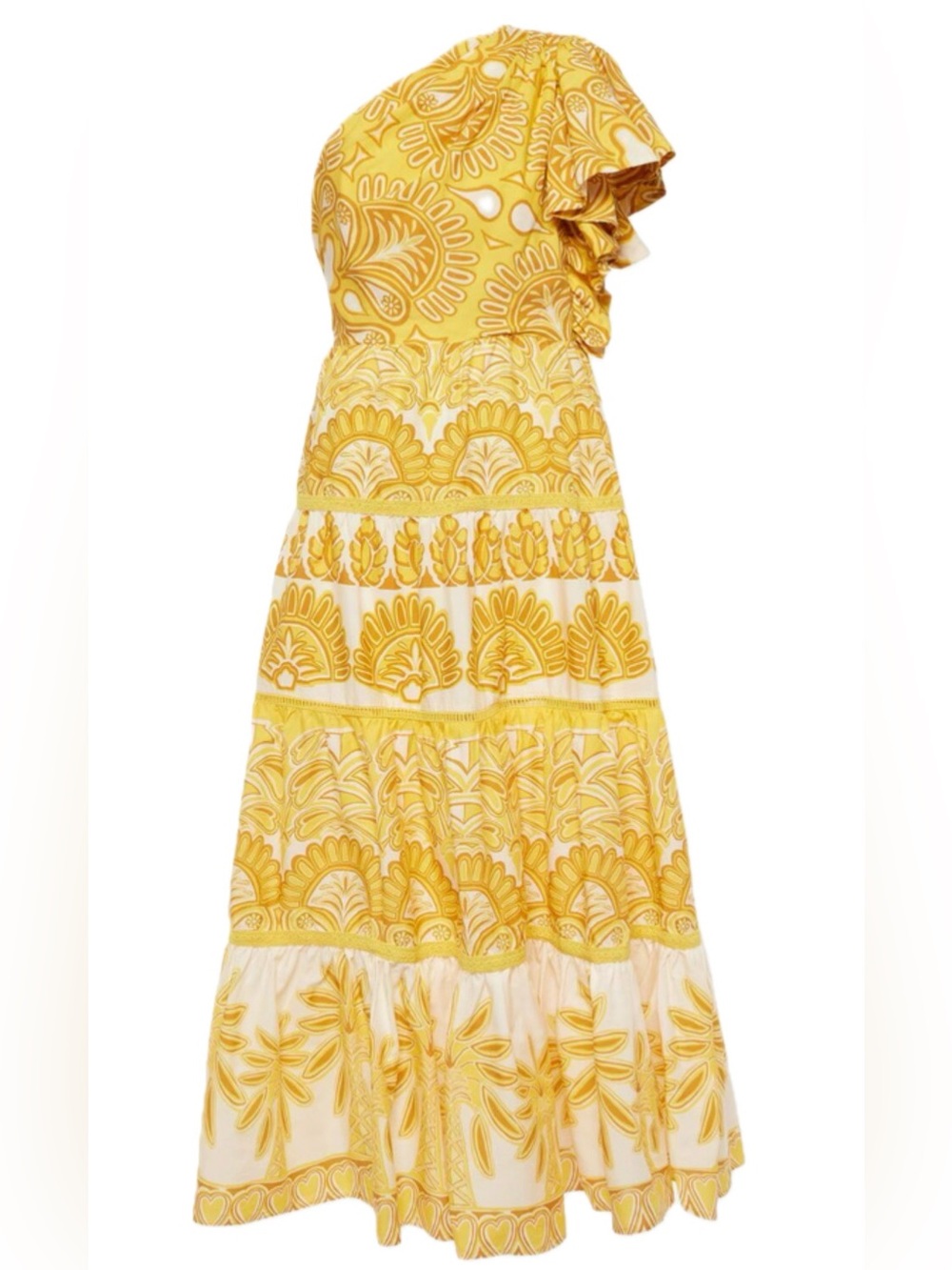 FARM Rio Yellow Printed One-Shoulder Maxi Dress